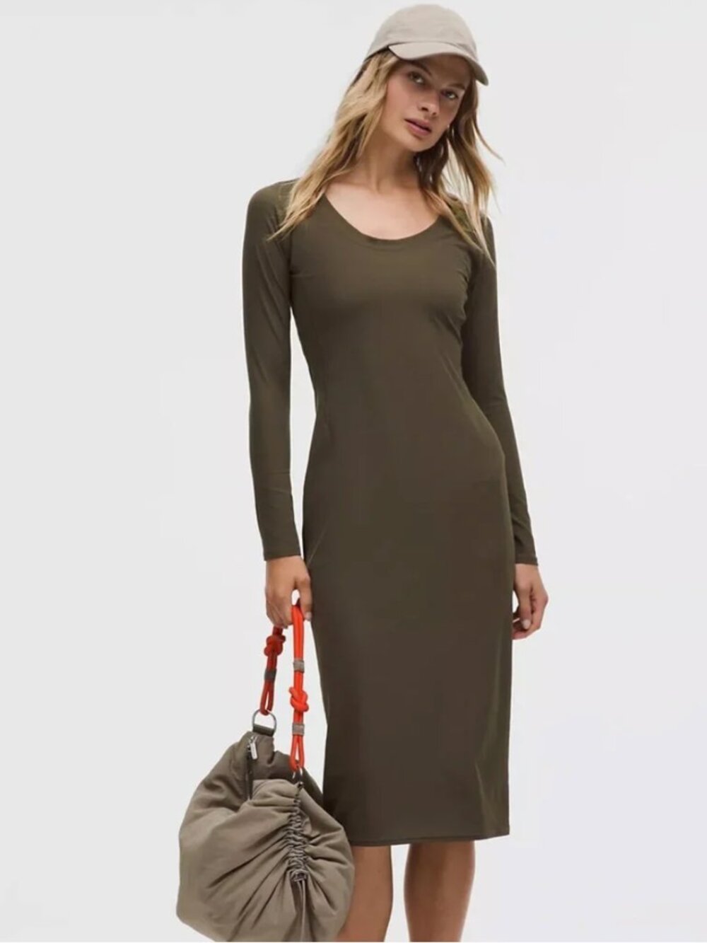 Lululemon All Aligned Ribbed Midi Dress Long Sleeve Green Size 6